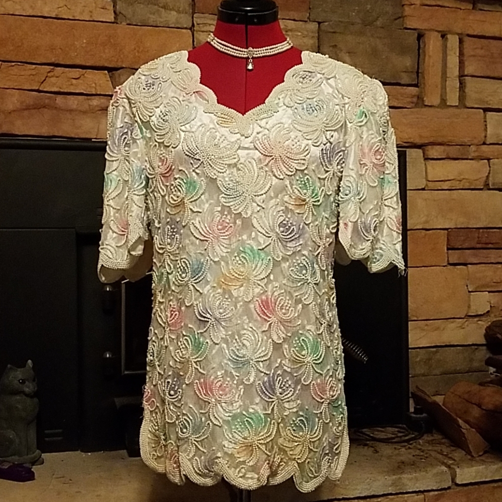 Vintage 1980's Dramatic Beaded Top sz M